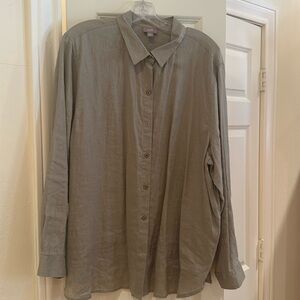 Taupe/brown long sleeve linen blouse. J. Jill. Size XL